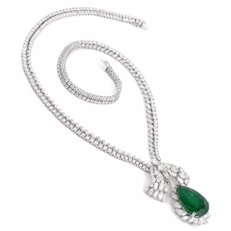 1980er Jahre GIA Smaragd-Diamant-Halskette mit Choker-Anhnger im Zustand „Gut“ im Angebot in Miami, FL