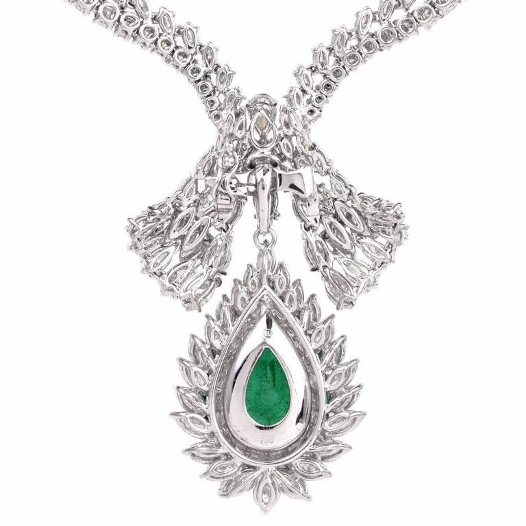 Art Deco 1980s GIA Emerald Diamond Choker Pendant Necklace For Sale