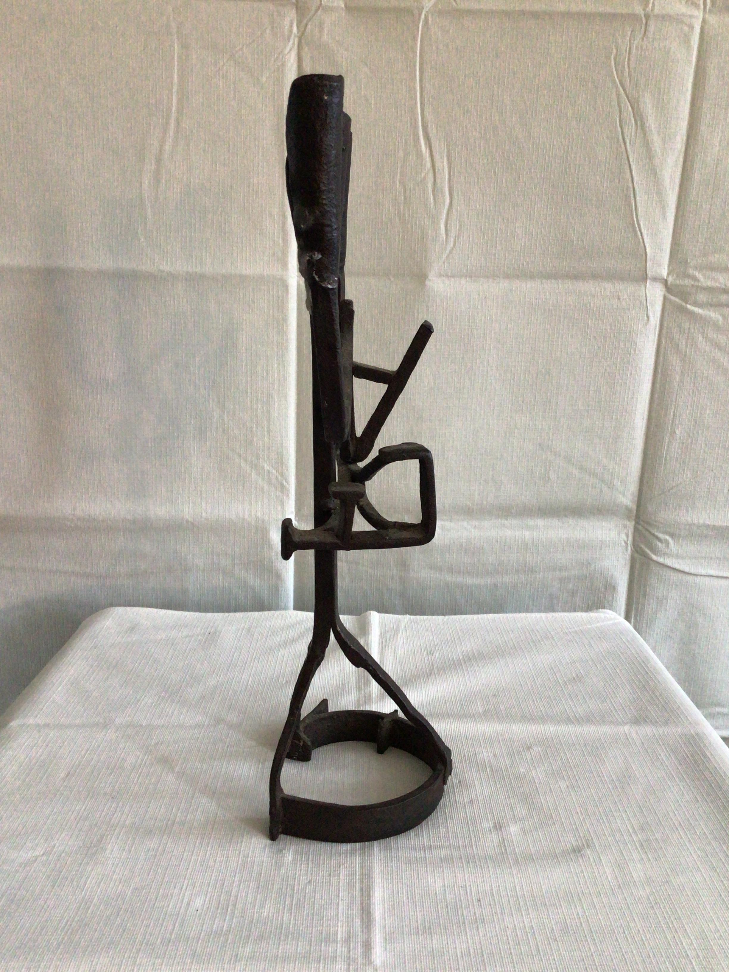 1960s Giacometti Style Handwrought Iron Candleholder In Good Condition In Tarrytown, NY