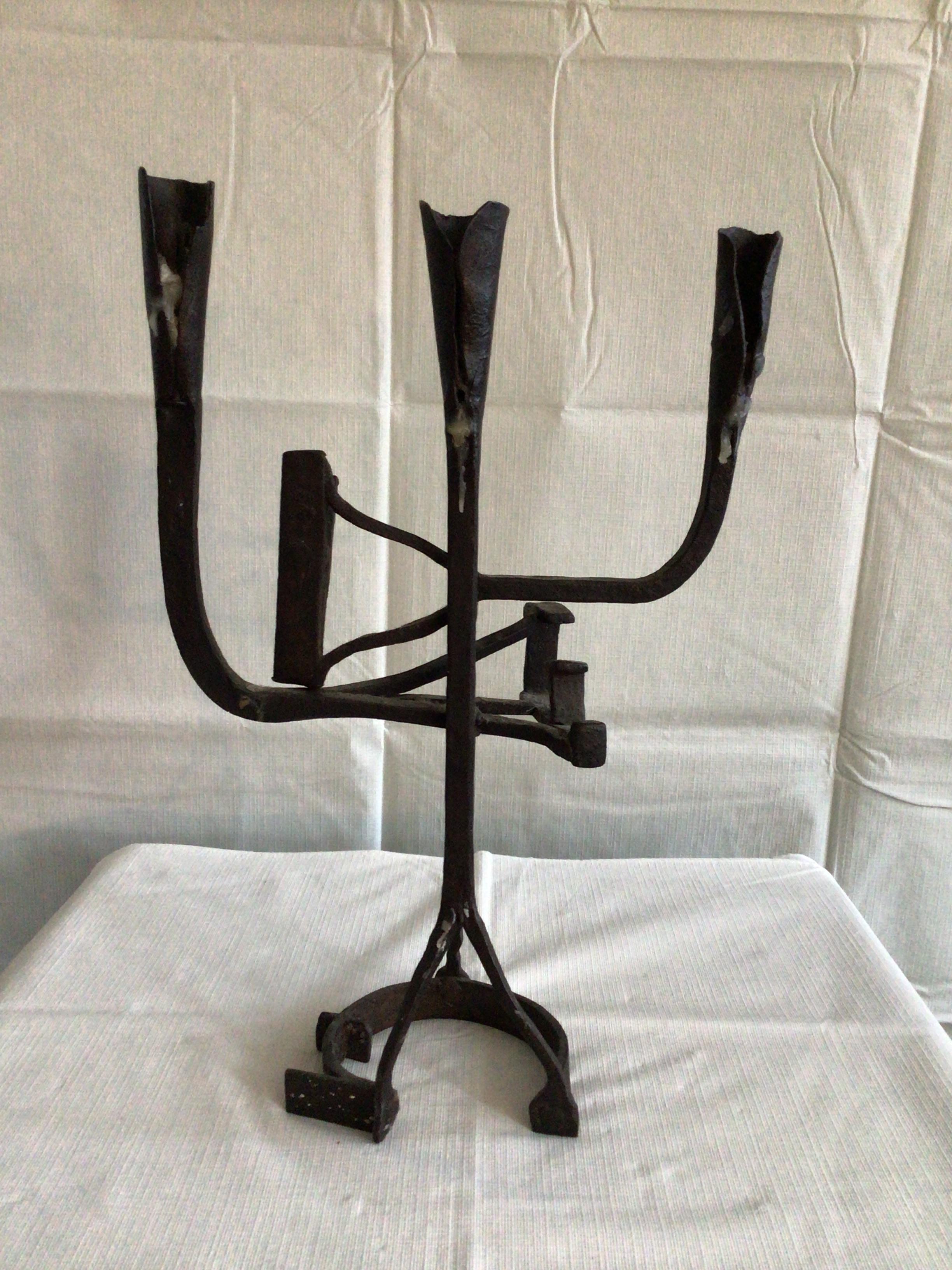 Mid-20th Century 1960s Giacometti Style Handwrought Iron Candleholder