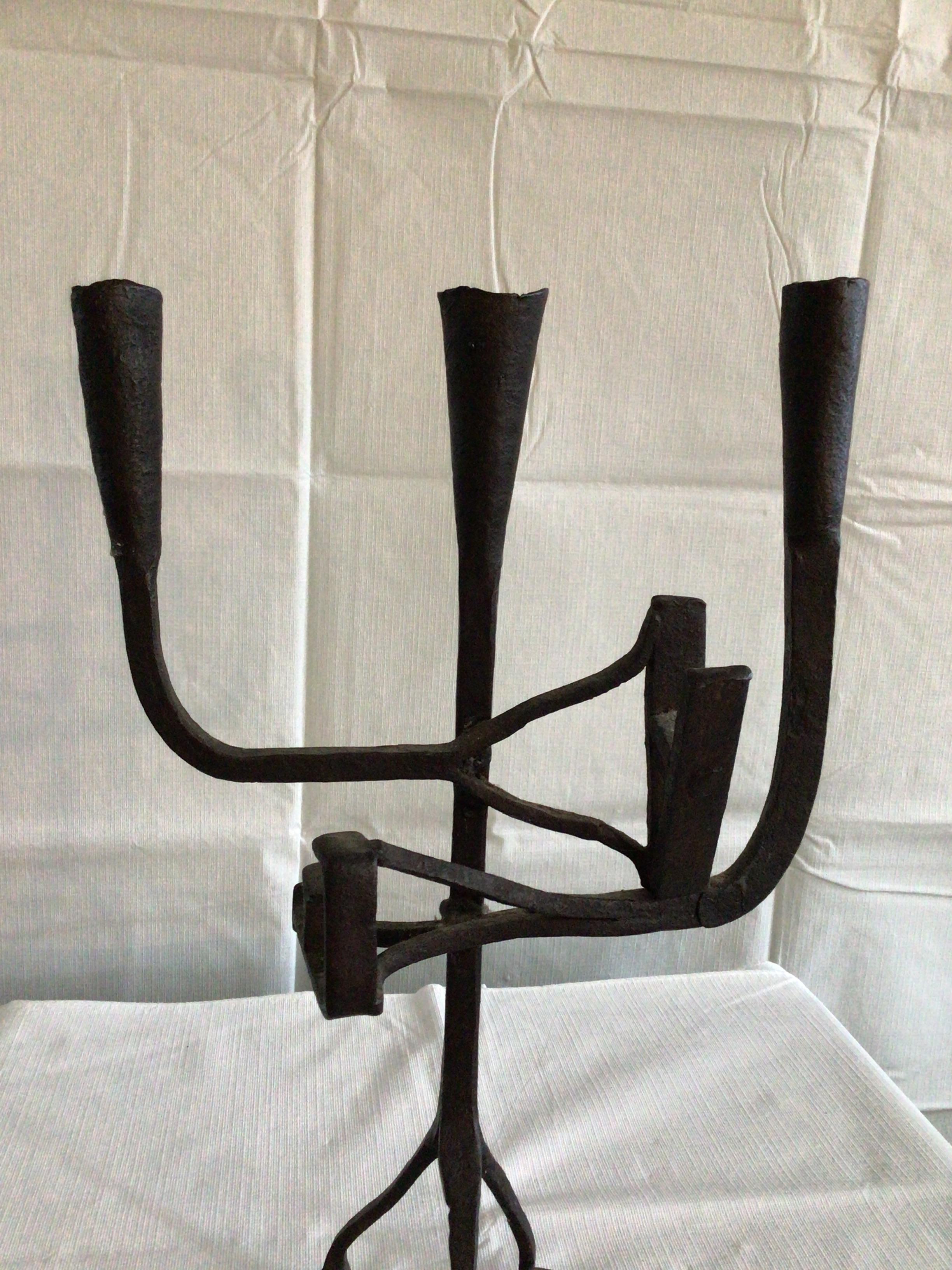 Wrought Iron 1960s Giacometti Style Handwrought Iron Candleholder