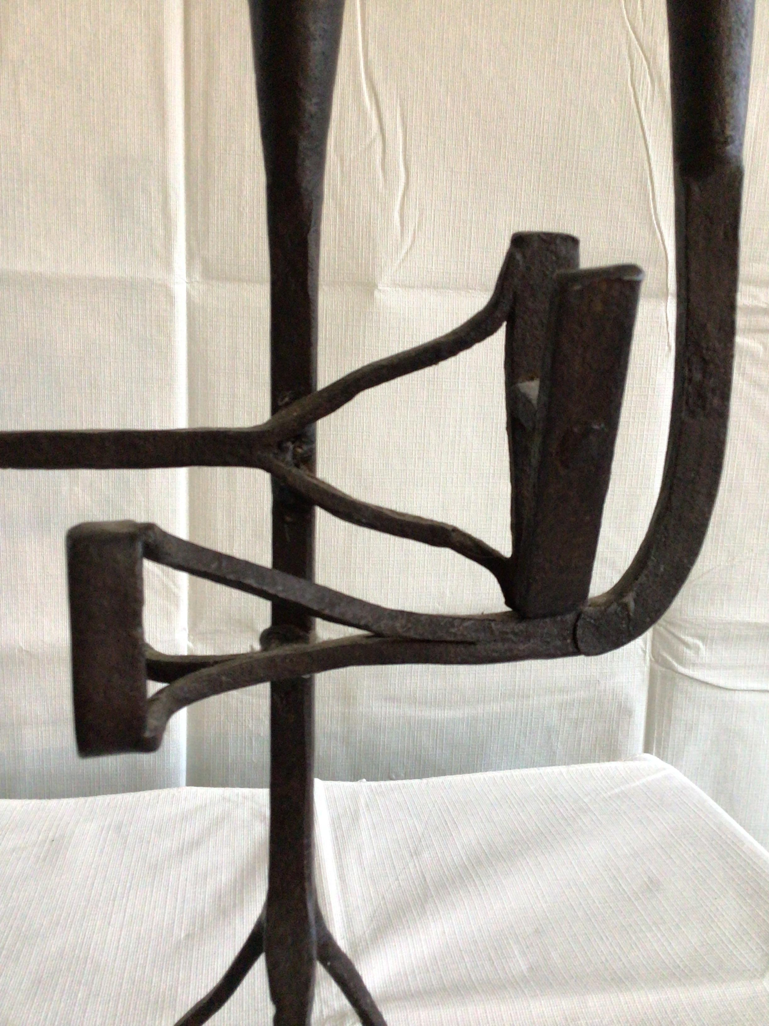 1960s Giacometti Style Handwrought Iron Candleholder 1