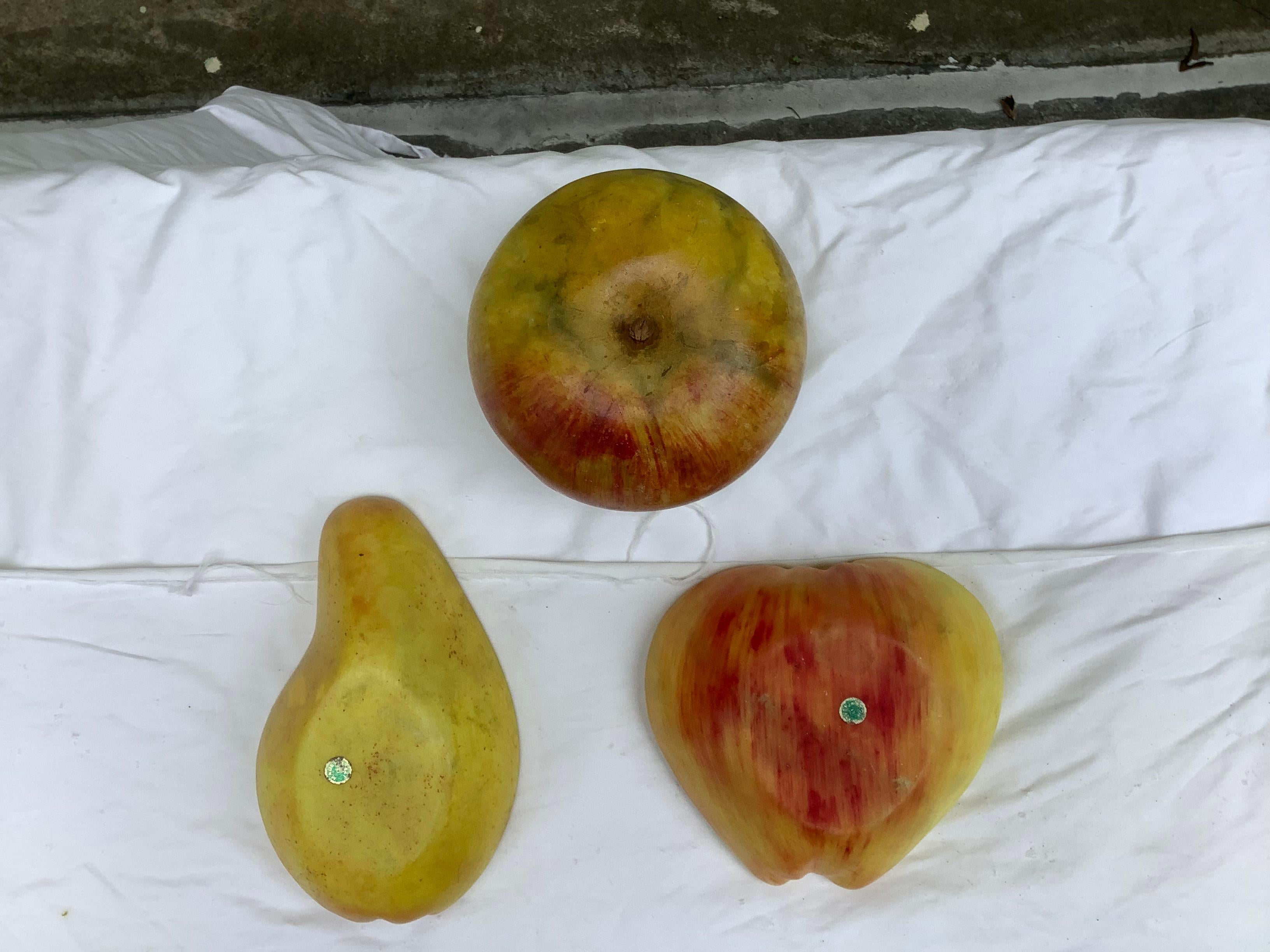 I have been a fan of all stone fruit, for years. At this point in time, however, I only buy very unusual pieces. The pair of 1/2 fruits, I have never seen before. Oversized, hand painted, and hand carved Italian alabaster. Very realistic, with a