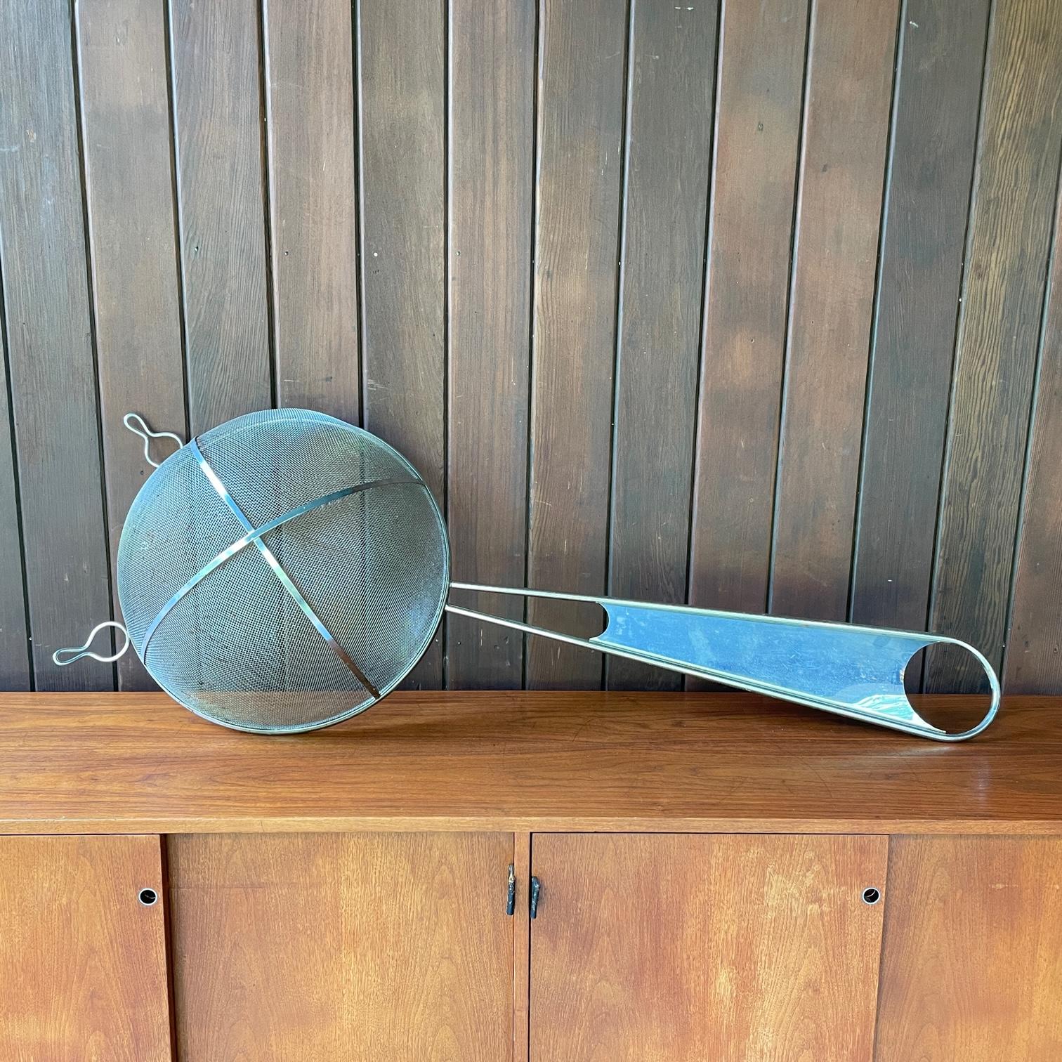 Mid-Century Modern 1960s Giant Strainer Kitchen Sign Wall Art Sculpture Chrome Basket Tool For Sale