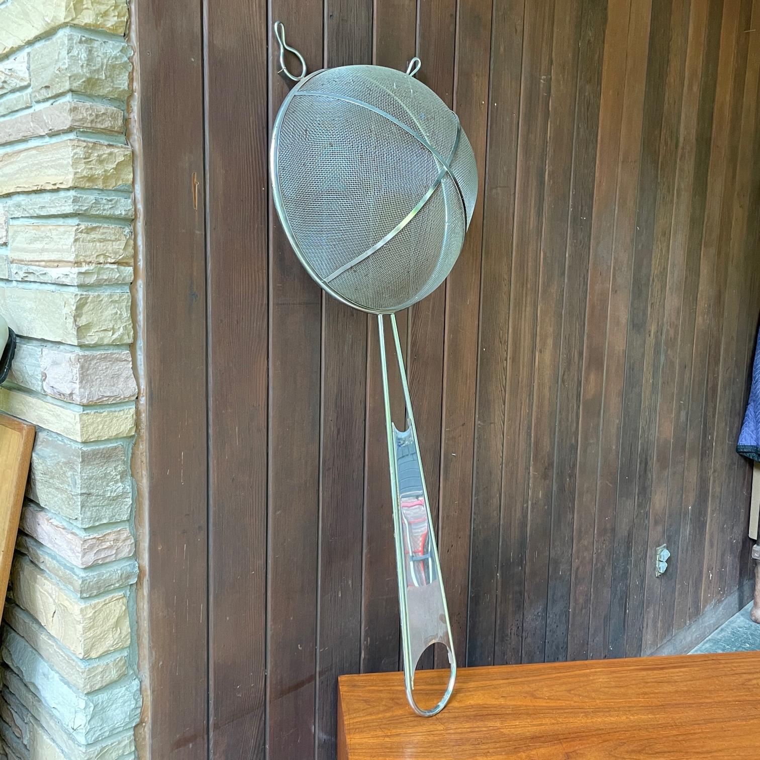 American 1960s Giant Strainer Kitchen Sign Wall Art Sculpture Chrome Basket Tool For Sale