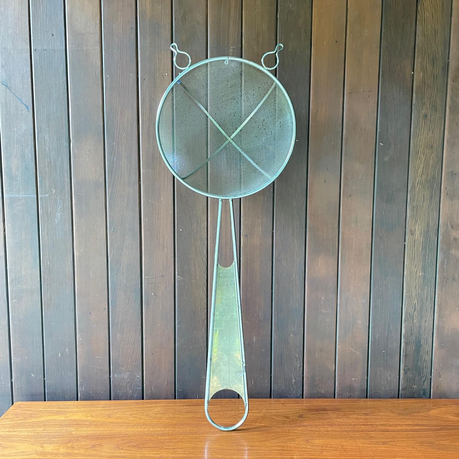 Mid-20th Century 1960s Giant Strainer Kitchen Sign Wall Art Sculpture Chrome Basket Tool For Sale