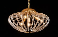 1960s, Gilded and Clear Crystal Pumpkin Shape Murano Pendant Chandelier