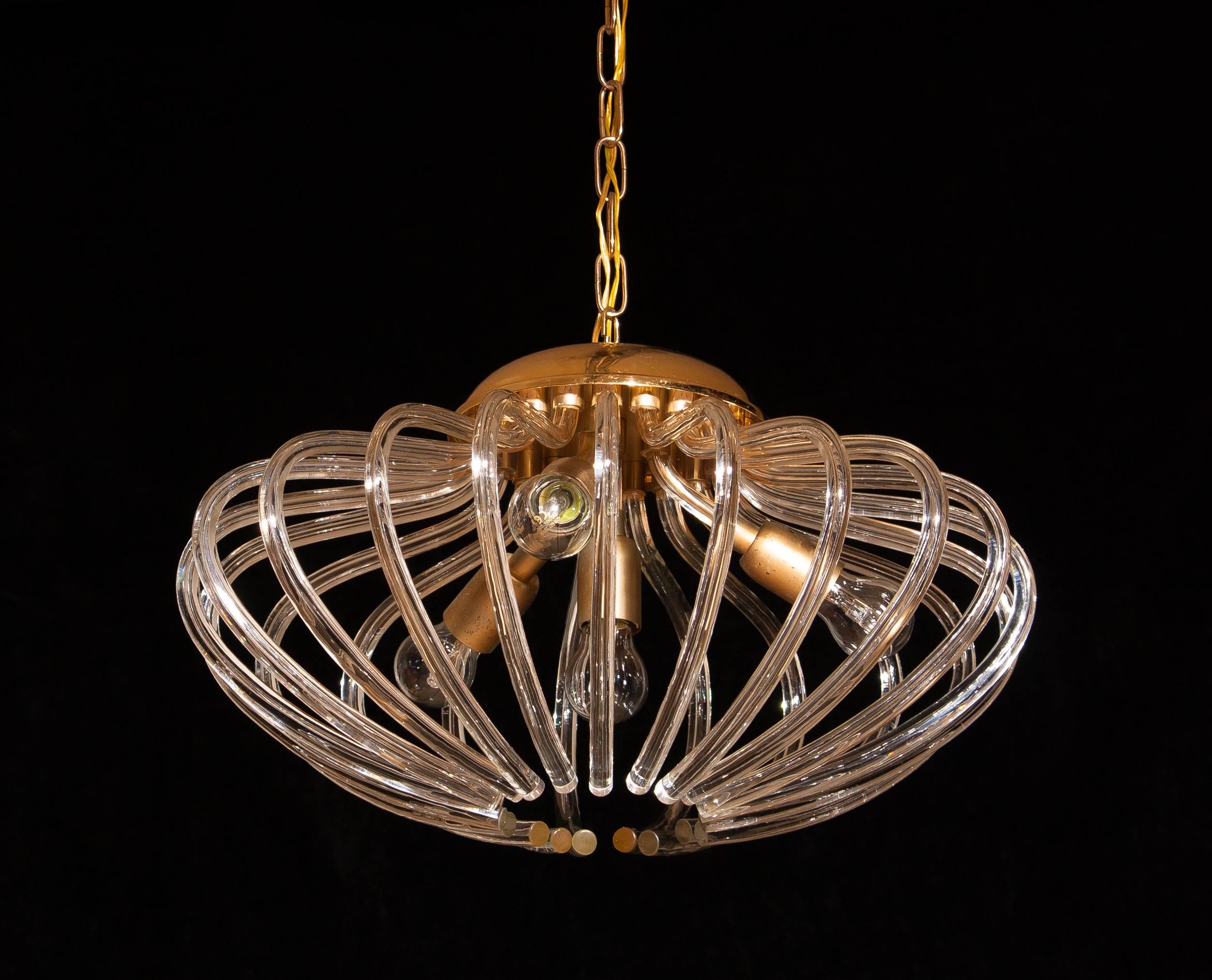 1960s, Gilded and Clear Crystal Pumpkin Shape Murano Pendant Chandelier 2