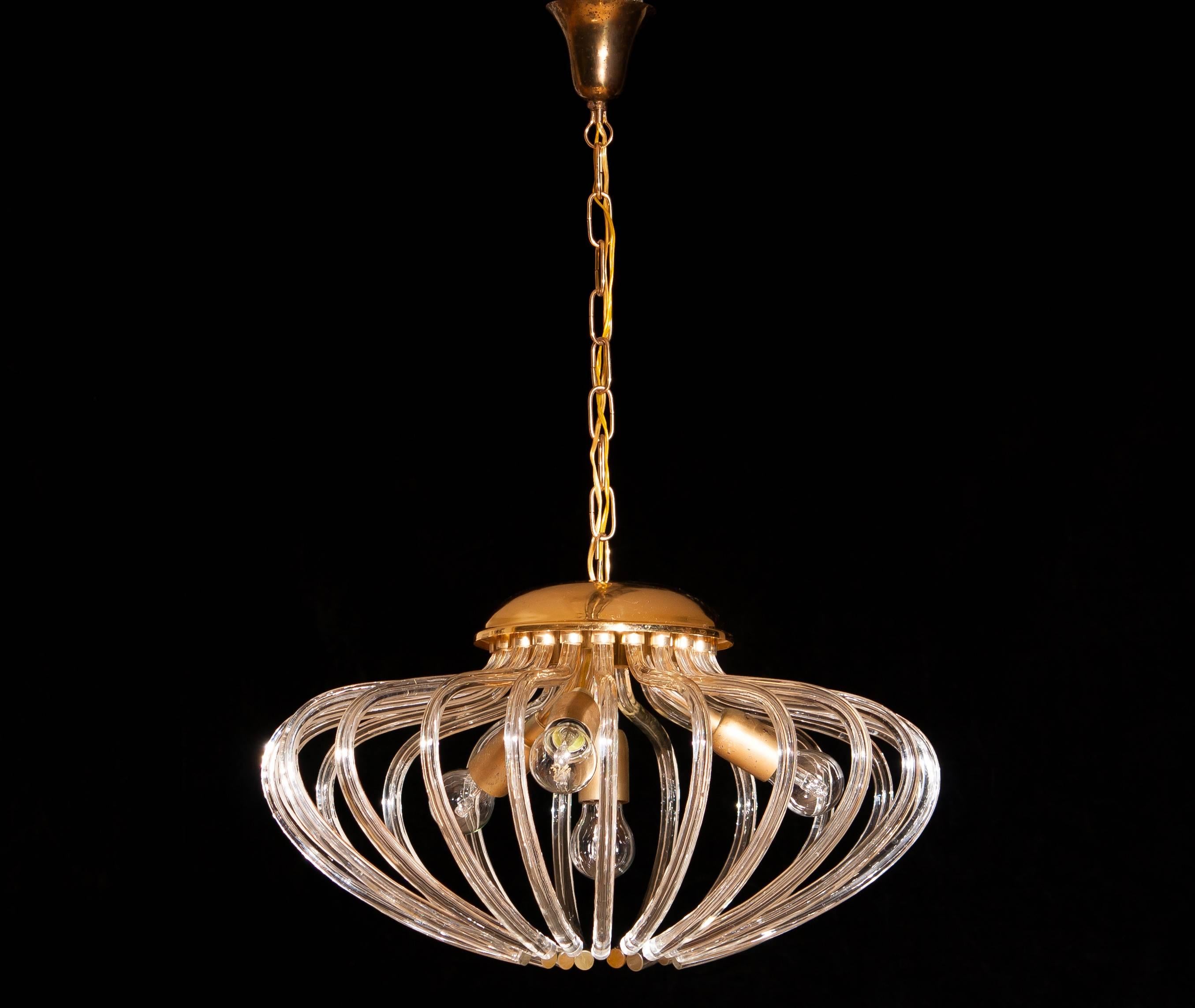 1960s, Gilded and Clear Crystal Pumpkin Shape Murano Pendant Chandelier 3