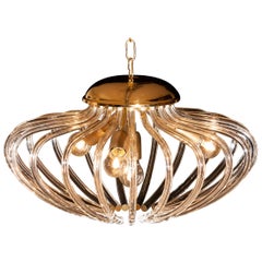 1960s, Gilded and Clear Crystal Pumpkin Shape Murano Pendant Chandelier