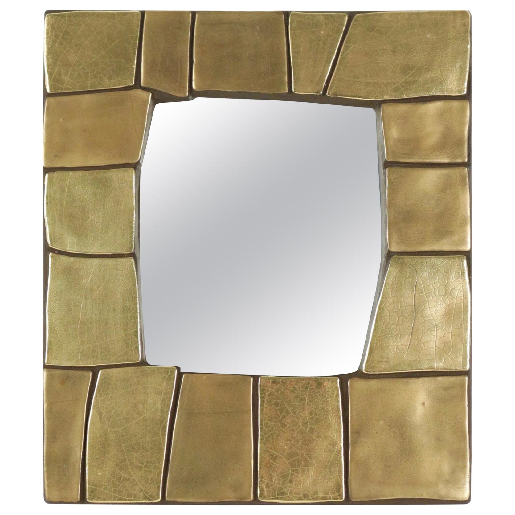 1960s Gilded and Enameled Ceramic Mirror, by Mithé Espelt