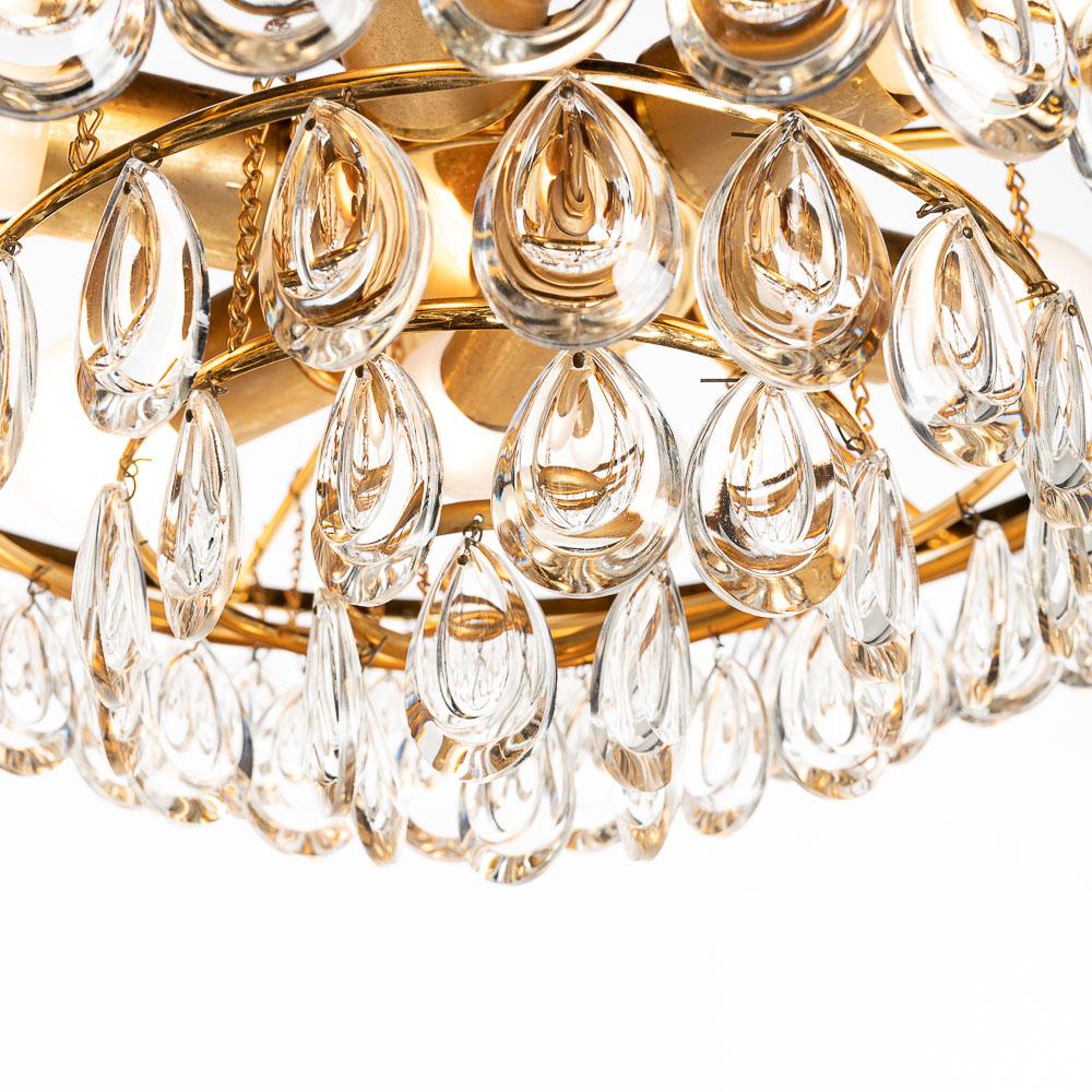 1960's Gilded Brass and Faceted Crystal Palwa Chandelier For Sale 6