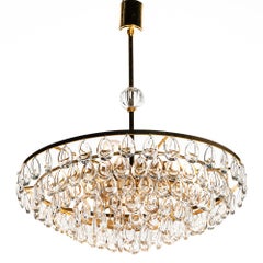 1960's Gilded Brass and Faceted Crystal Palwa Chandelier