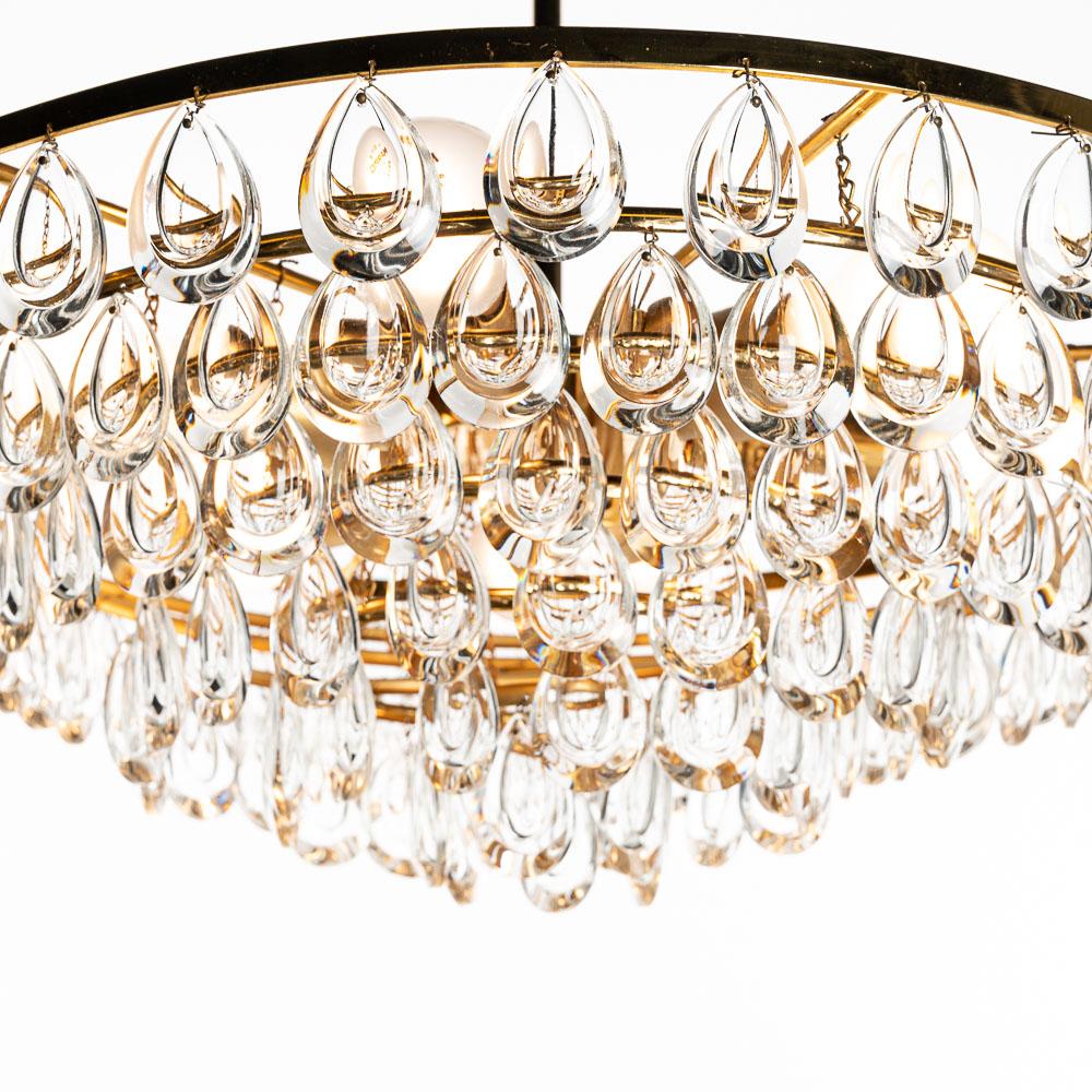 1960's Gilded Brass and Faceted Crystal Palwa Chandelier For Sale 1