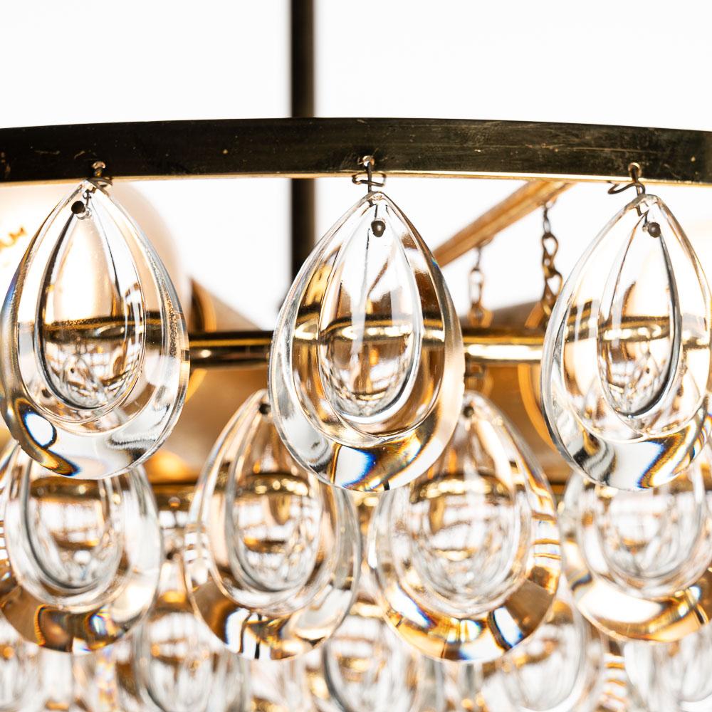 1960's Gilded Brass and Faceted Crystal Palwa Chandelier For Sale 3