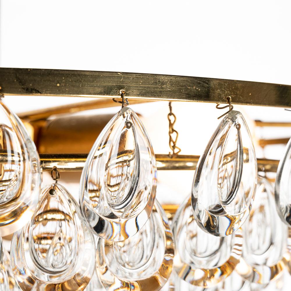1960's Gilded Brass and Faceted Crystal Palwa Chandelier For Sale 4