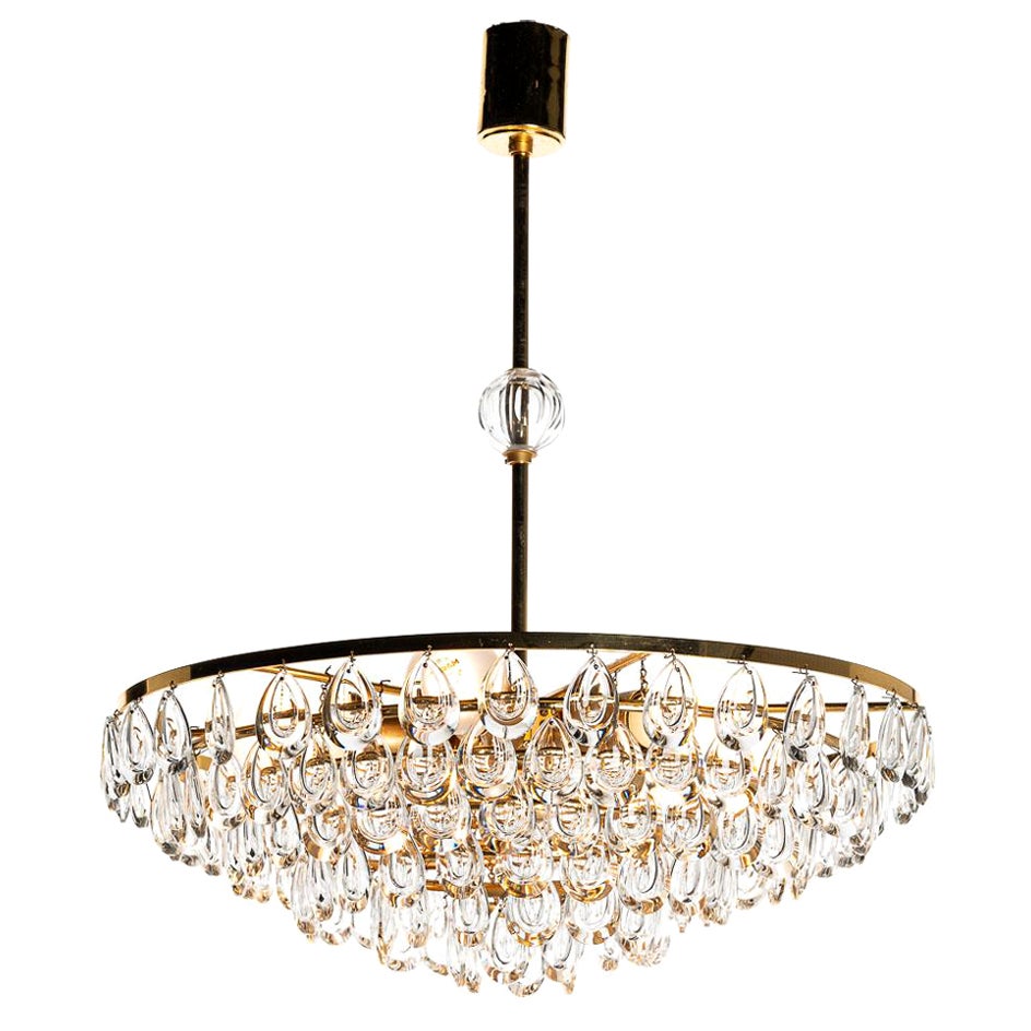 Lustre Palwa en laiton doré et cristal facetté des années 1960