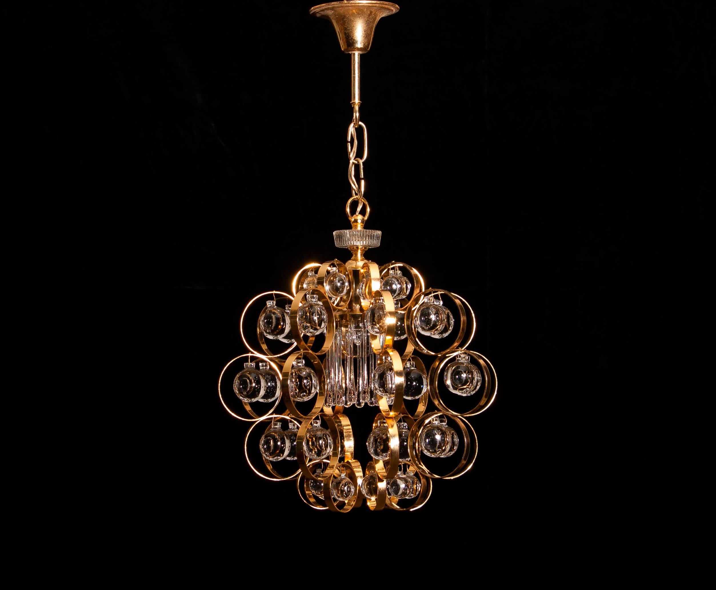 1960s, Gilded Brass Murano Glass Chandelier by Palwa 2