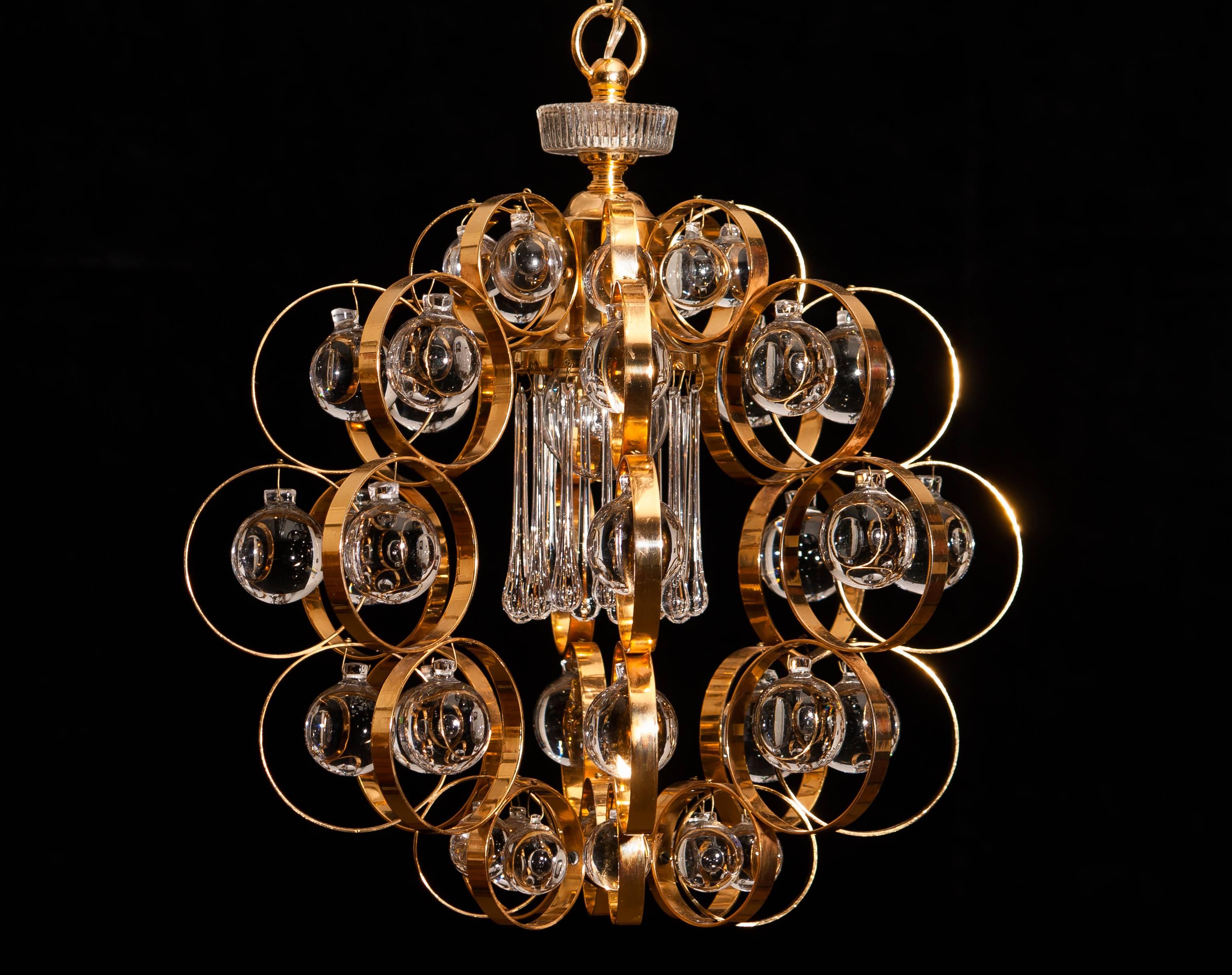 1960s, Gilded Brass Murano Glass Chandelier by Palwa 3
