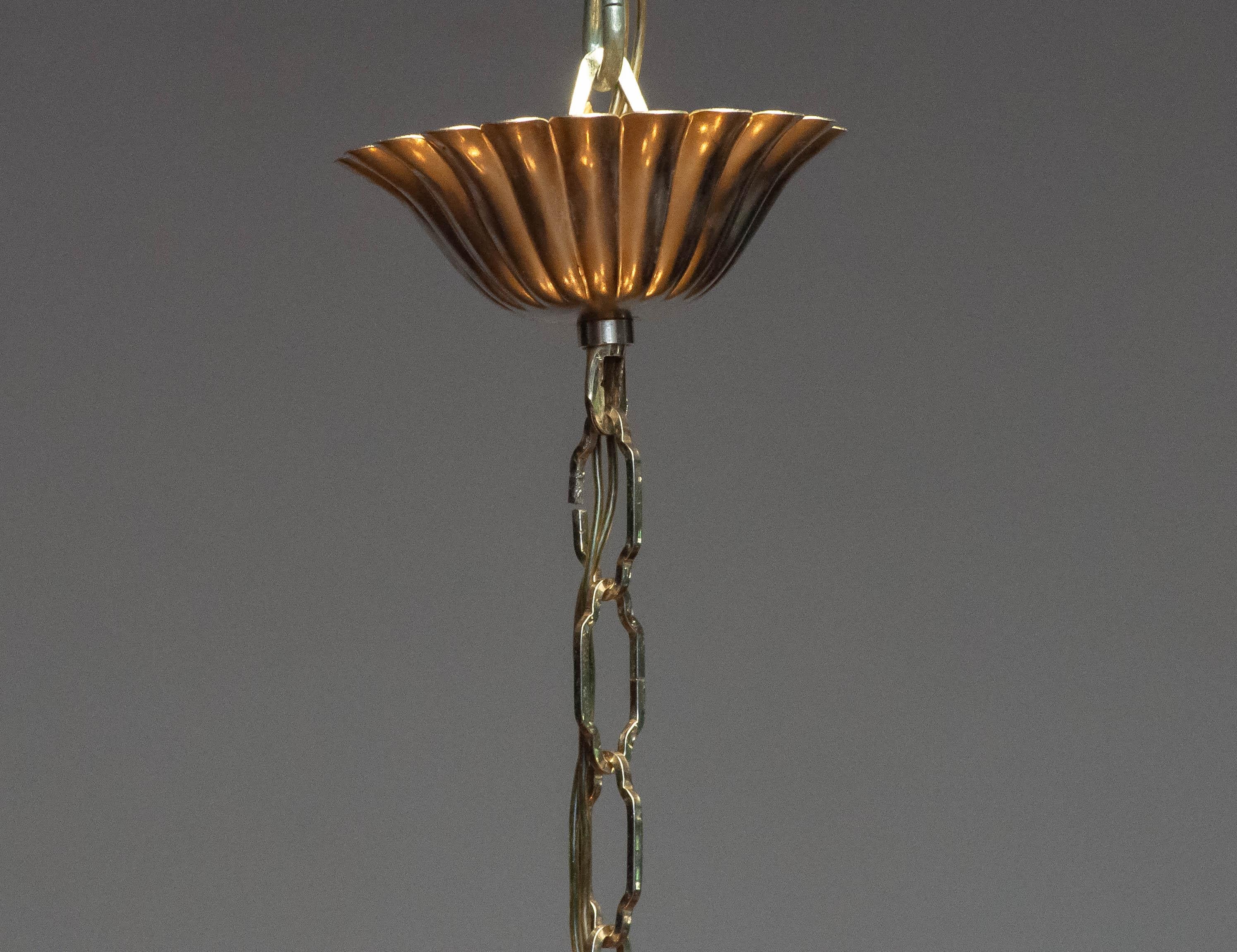 Metal 1960s Gilded Chandelier With Floral Decor By Hans Kogl , Germany For Sale