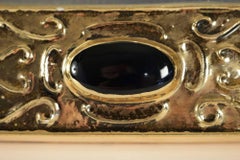 Miroir à bijoux en céramique émaillée et dorée de François Lembo des années 1960