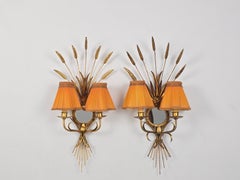 1970s   Hans Kogl Gilded Gold Leaf Wall Sconces with Mirror  , Germany