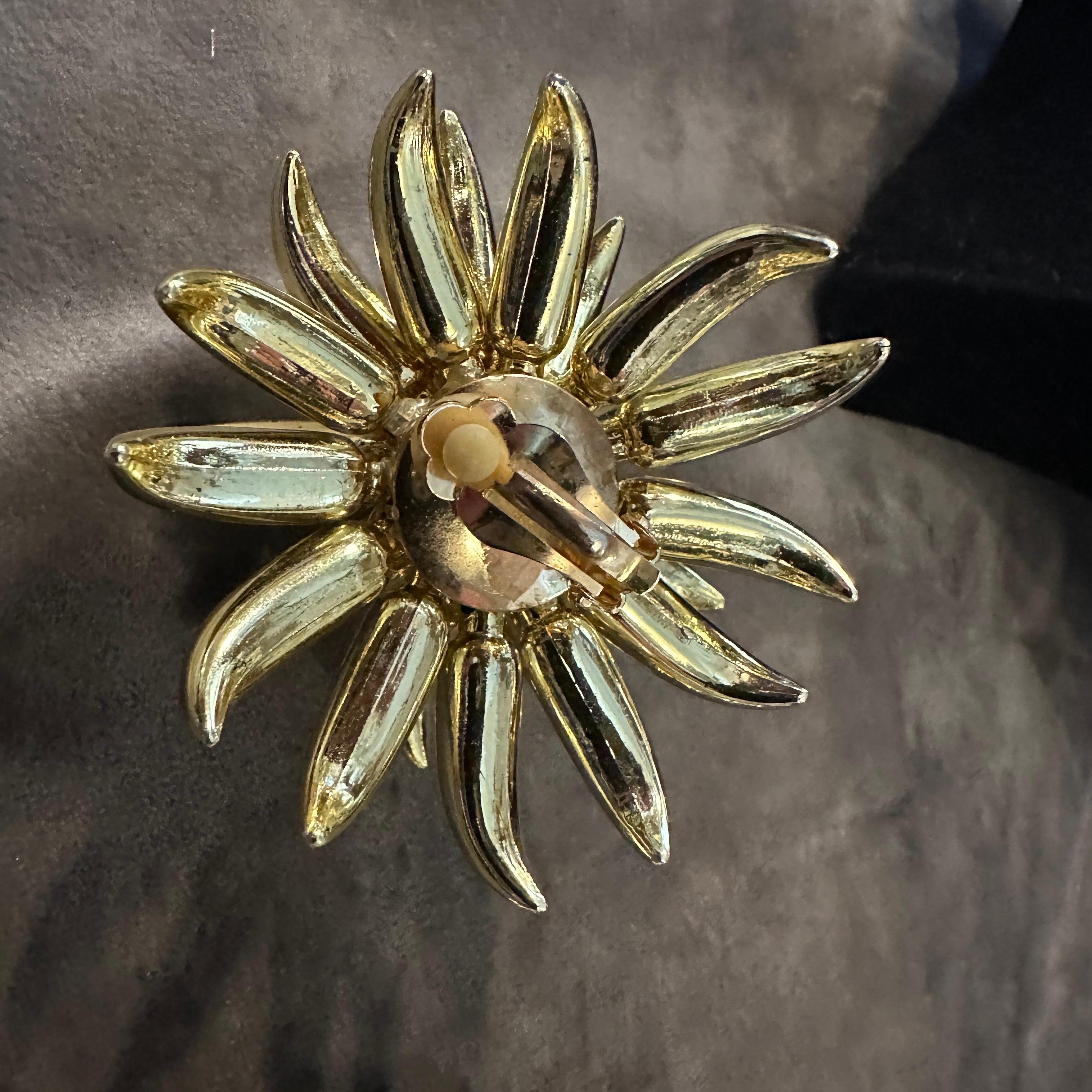 Women's 1960s Gilded Plastic Flower Huge Italian Clip On Earrings For Sale