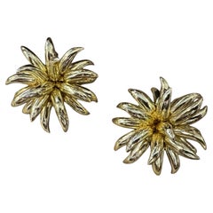 1960s Gilded Plastic Flower Huge Italian Clip On Earrings