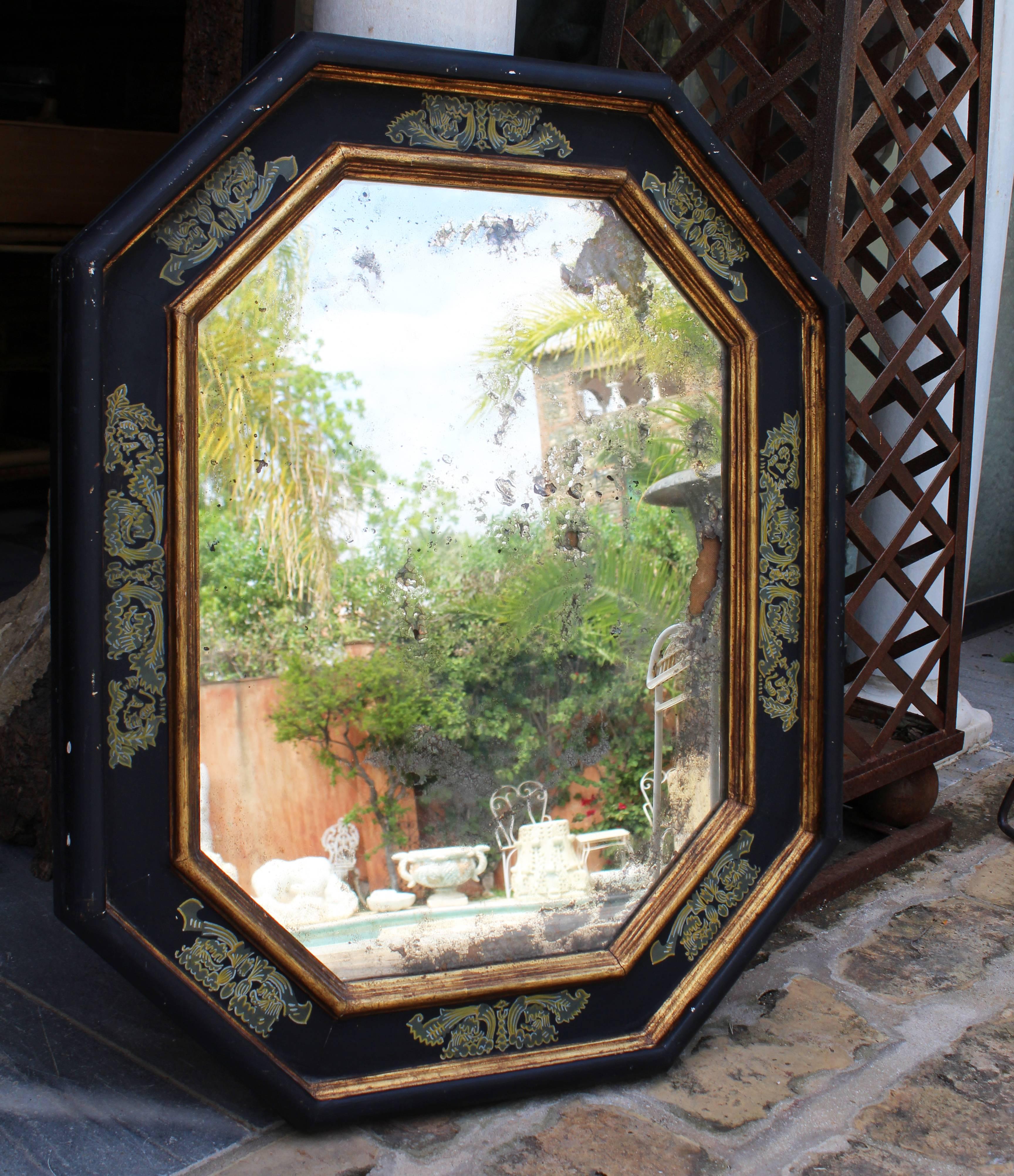 1960s mirror with gilded wooden painted frame.