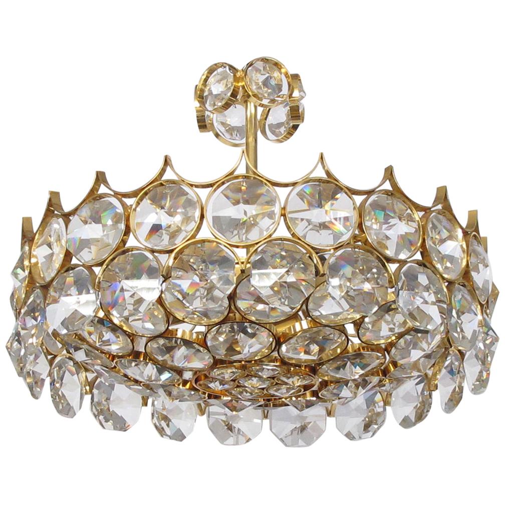 1960's Gilt-Brass and Crystal Pendant Chandelier by Sciolari for Palwa