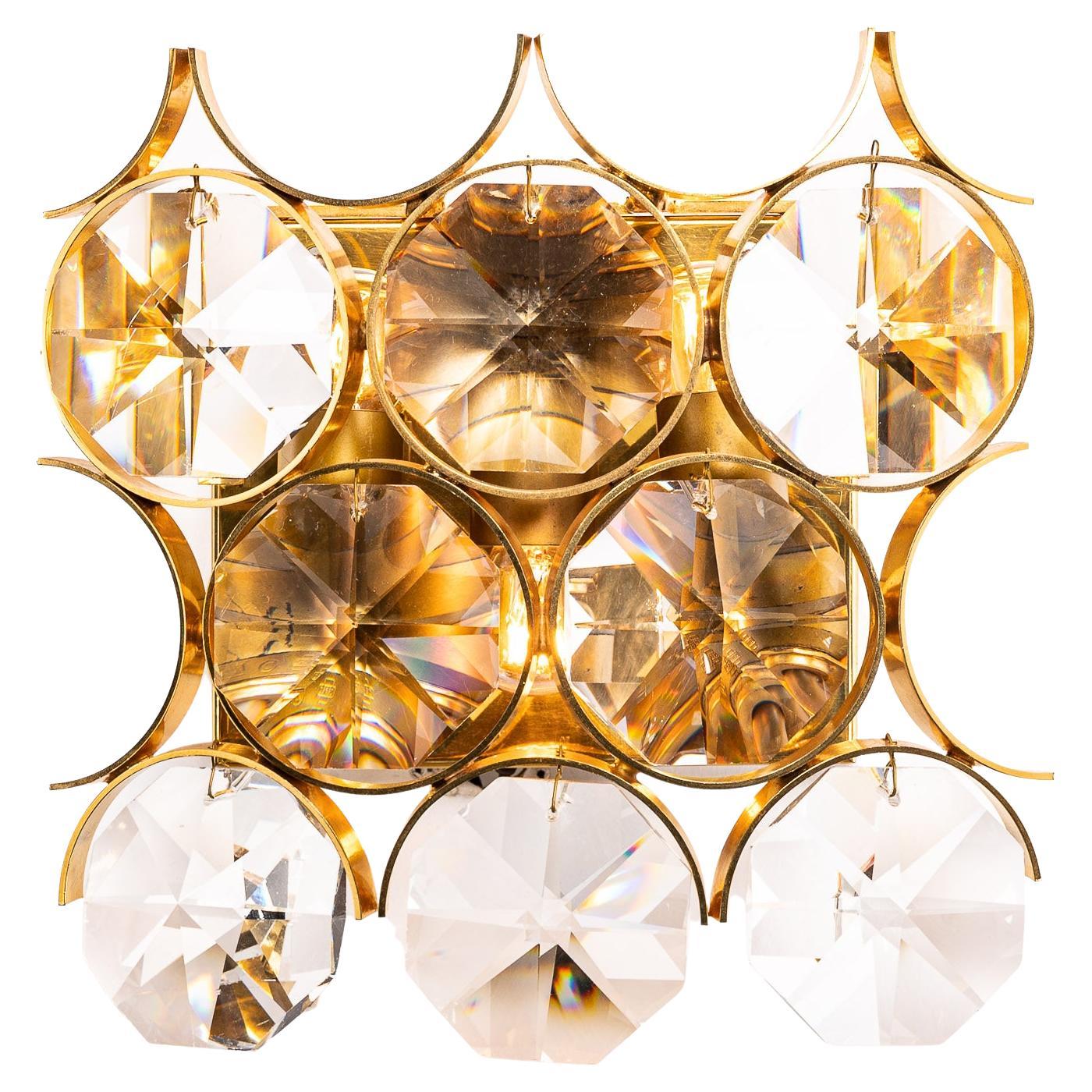1960s Gilt Brass and Diamond Shaped Glass Sconce by Palwa