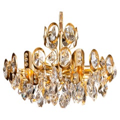 1960's Gilt Brass Filled with Large Faceted Crystals Chandelier by Ernest Palme