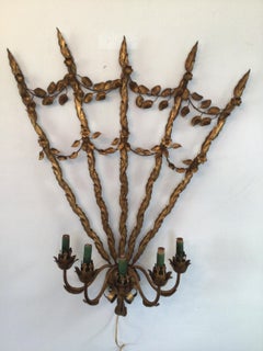 1960s Gilt Leaf Candelabra Wall Sconce