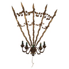 1960s Gilt Leaf Candelabra Wall Sconce