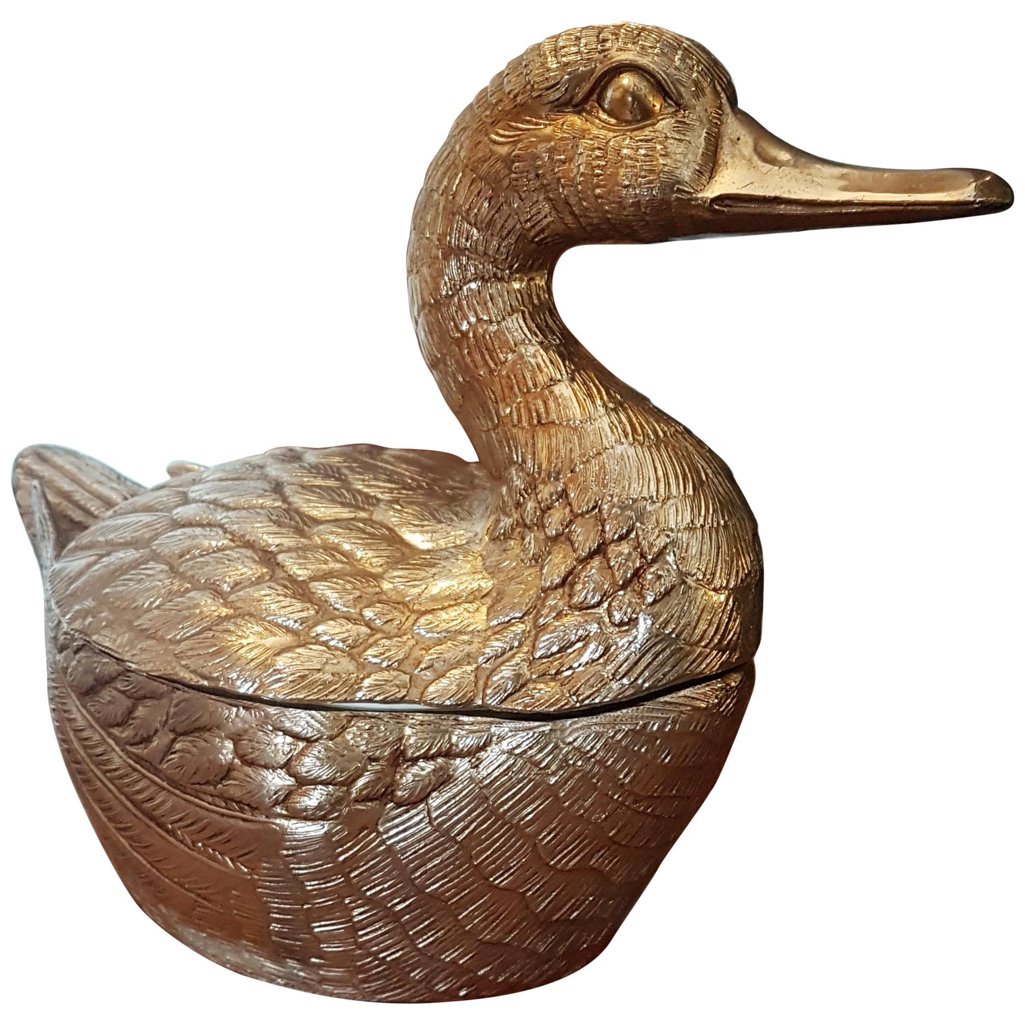 1960s Gilt Metal Duck Ice Bucket by Mauro Manetti For Sale
