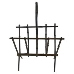 1960's Gilt Metal Faux bamboo Magazine Rack/ Record Holder