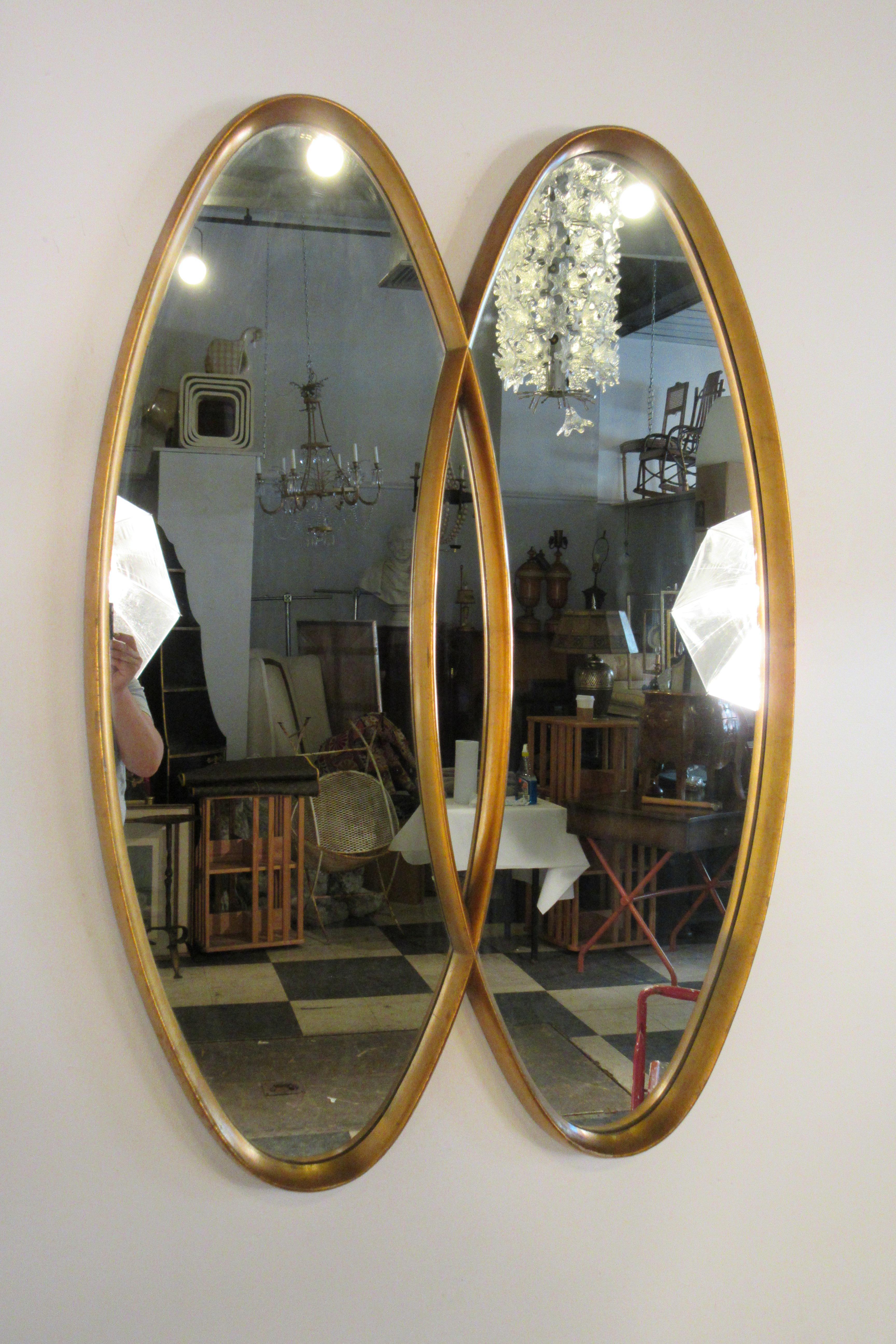 1960s Gilt Oval Intersected Mirror 2