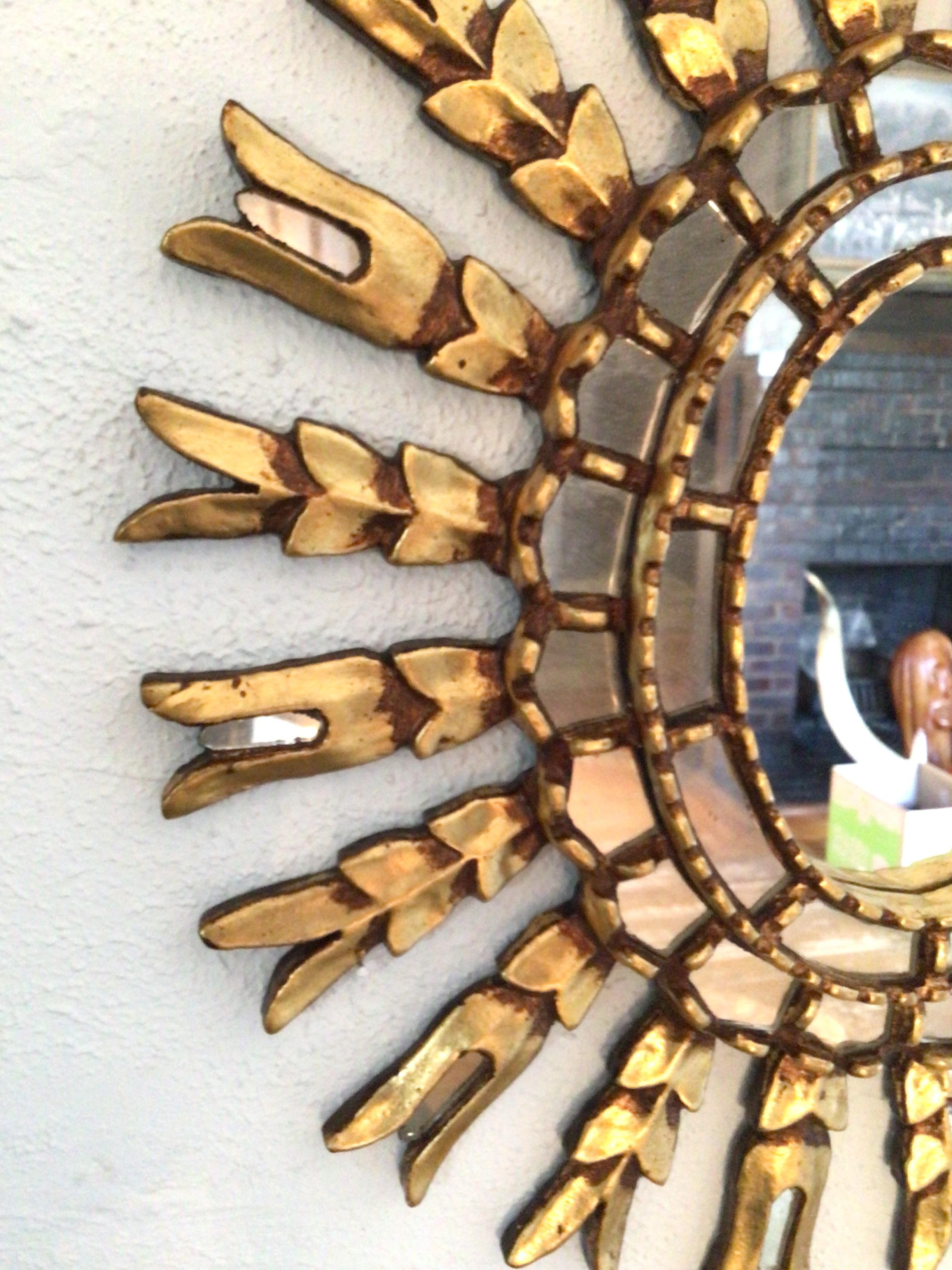 Mid-20th Century 1960s Gilt Starburst Mirror For Sale