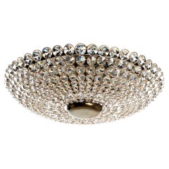 Vintage 1960
s Gilted Brass 
Cut Crystal Glass Flush Mount in the Style of Palwa