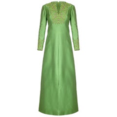 Grünes perlenbesetztes Kragenkleid von Gino Charles für Malcolm Starr, 1960er Jahre