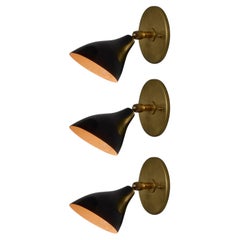 1960s Gino Sarfatti Model #26b Black and Brass Wall Lamp for Arteluce