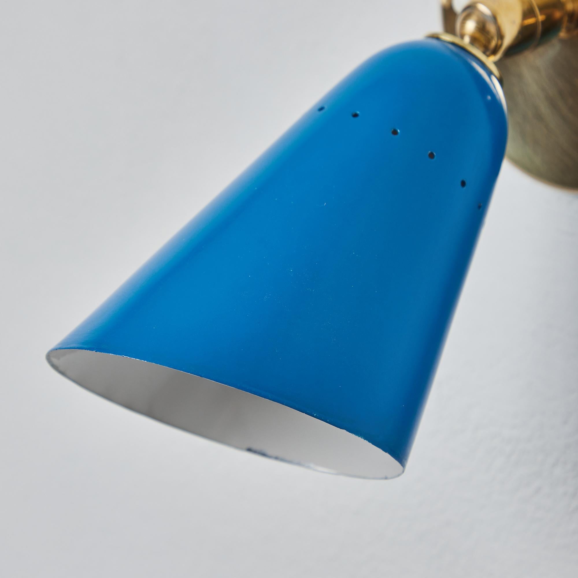 1960s Gino Sarfatti Model #26b Blue and Brass Wall Lamp for Arteluce 8