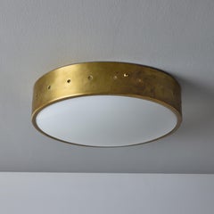 1960s Gino Sarfatti Perforated Brass and Opaline Glass Flush Mount for Arteluce