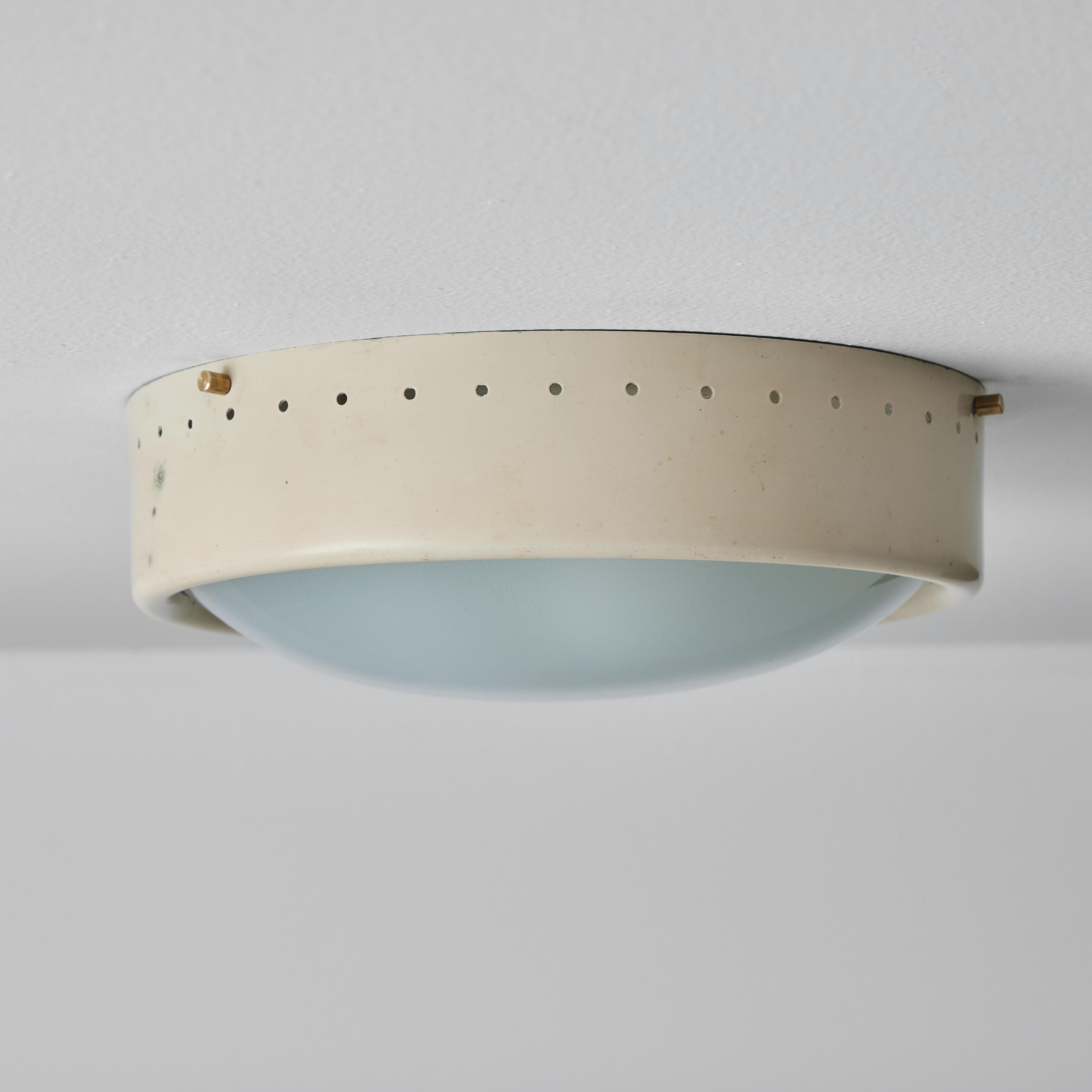 Mid-Century Modern 1960s Gino Sarfatti Perforated Metal and Opaline Glass Flush Mount for Arteluce