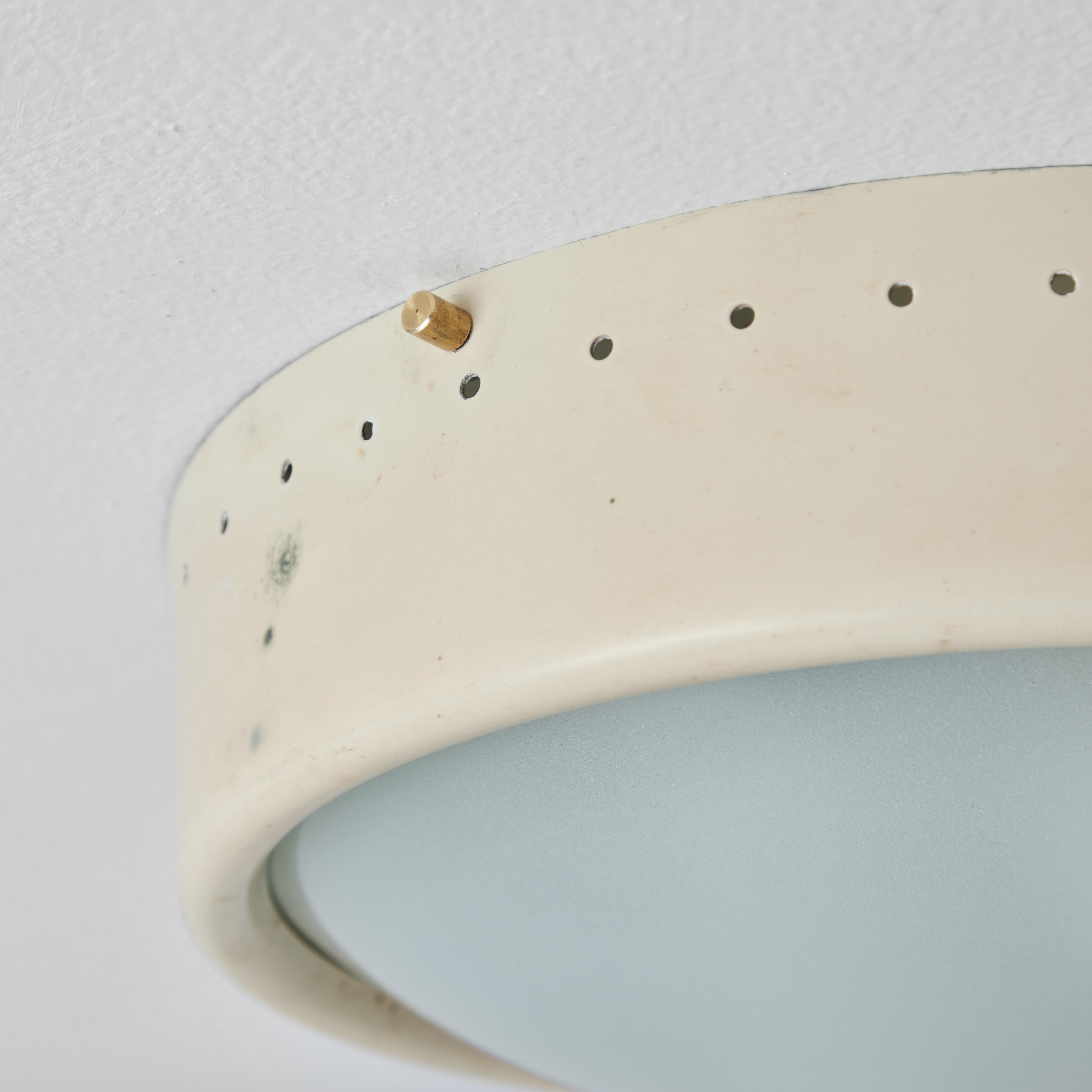1960s Gino Sarfatti Perforated Metal and Opaline Glass Flush Mount for Arteluce In Good Condition In Glendale, CA