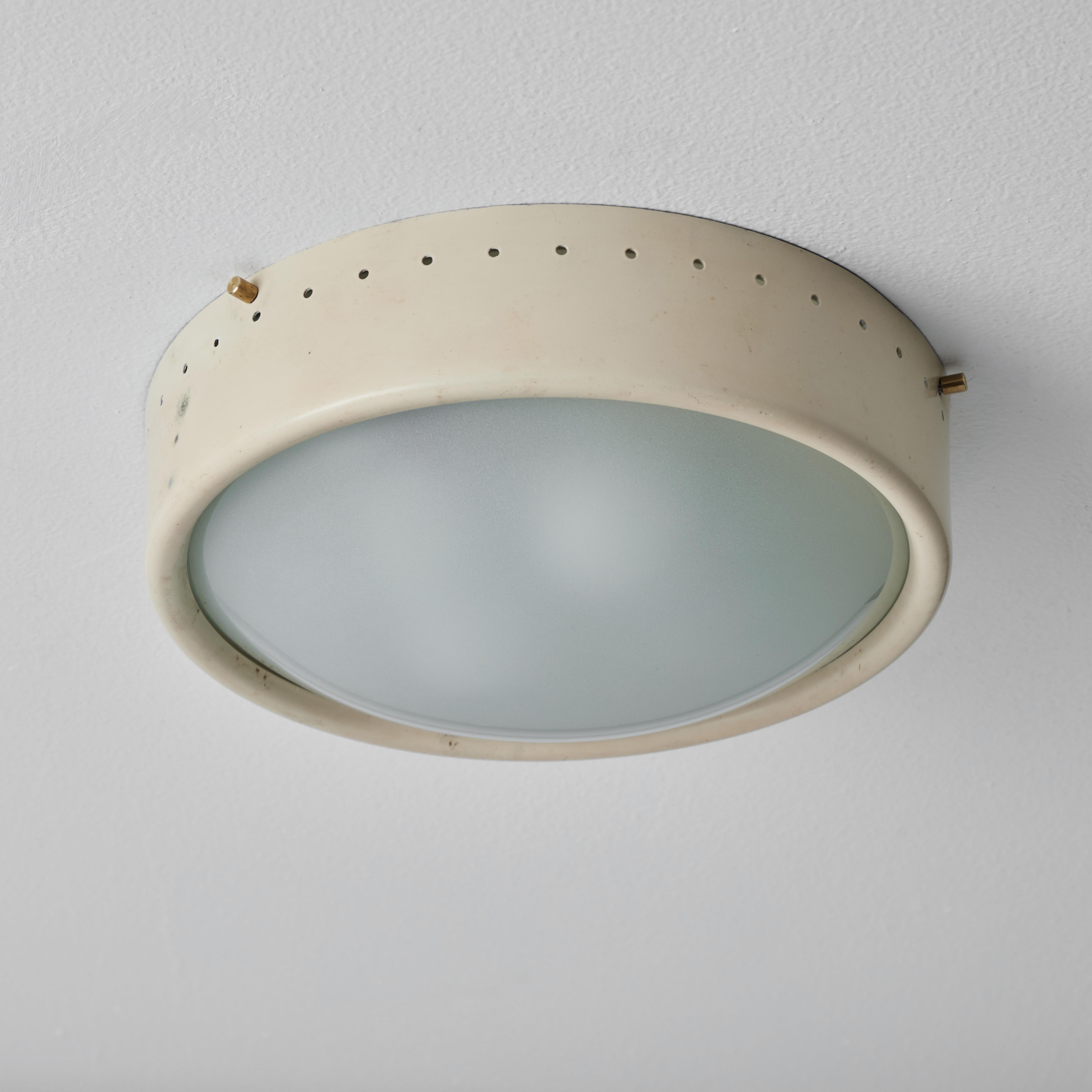 Mid-20th Century 1960s Gino Sarfatti Perforated Metal and Opaline Glass Flush Mount for Arteluce