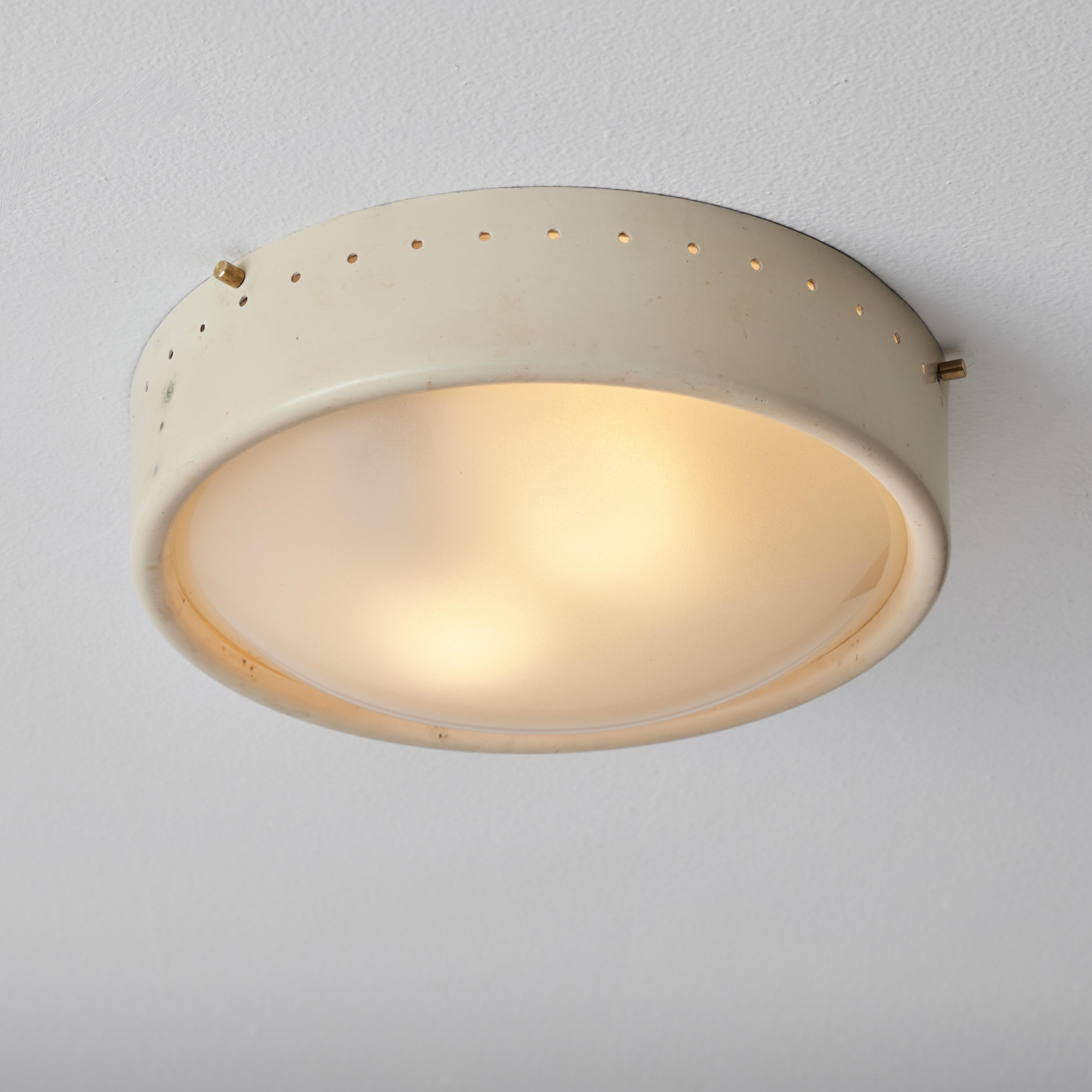 1960s Gino Sarfatti Perforated Metal and Opaline Glass Flush Mount for Arteluce 1