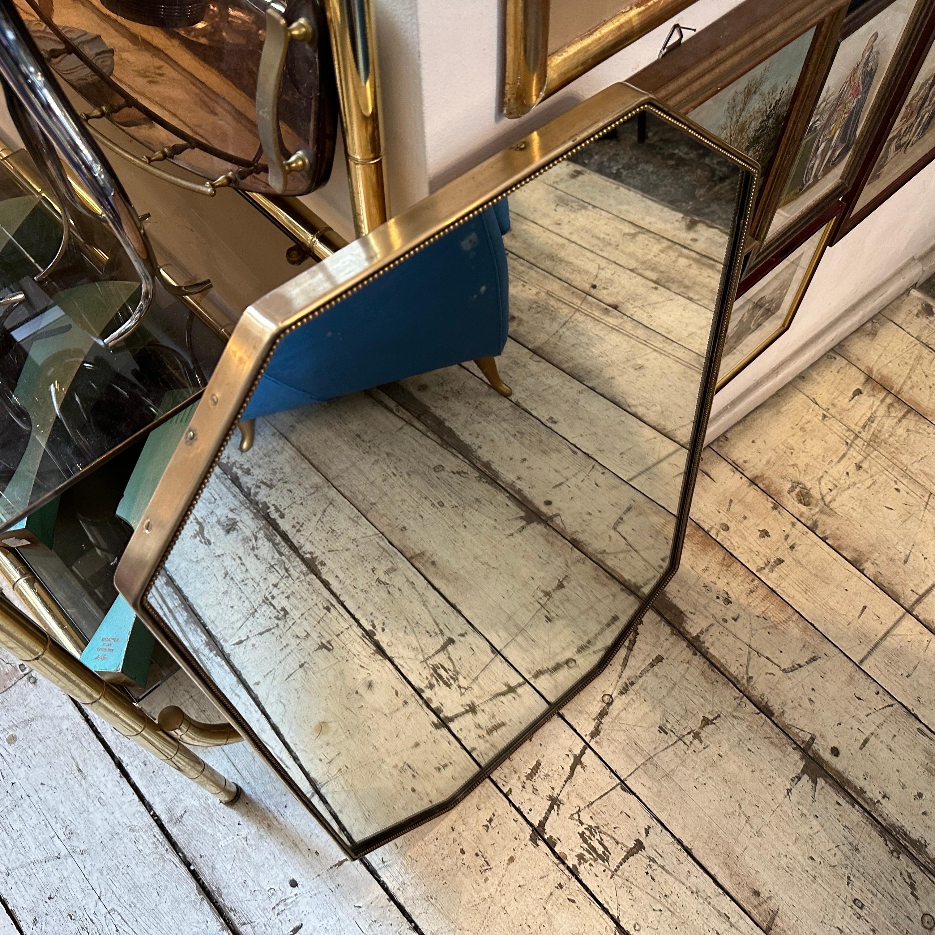 1960s Gio Ponti Style Mid-Century Modern Brass Italian Octagonal Wall Mirror For Sale 1