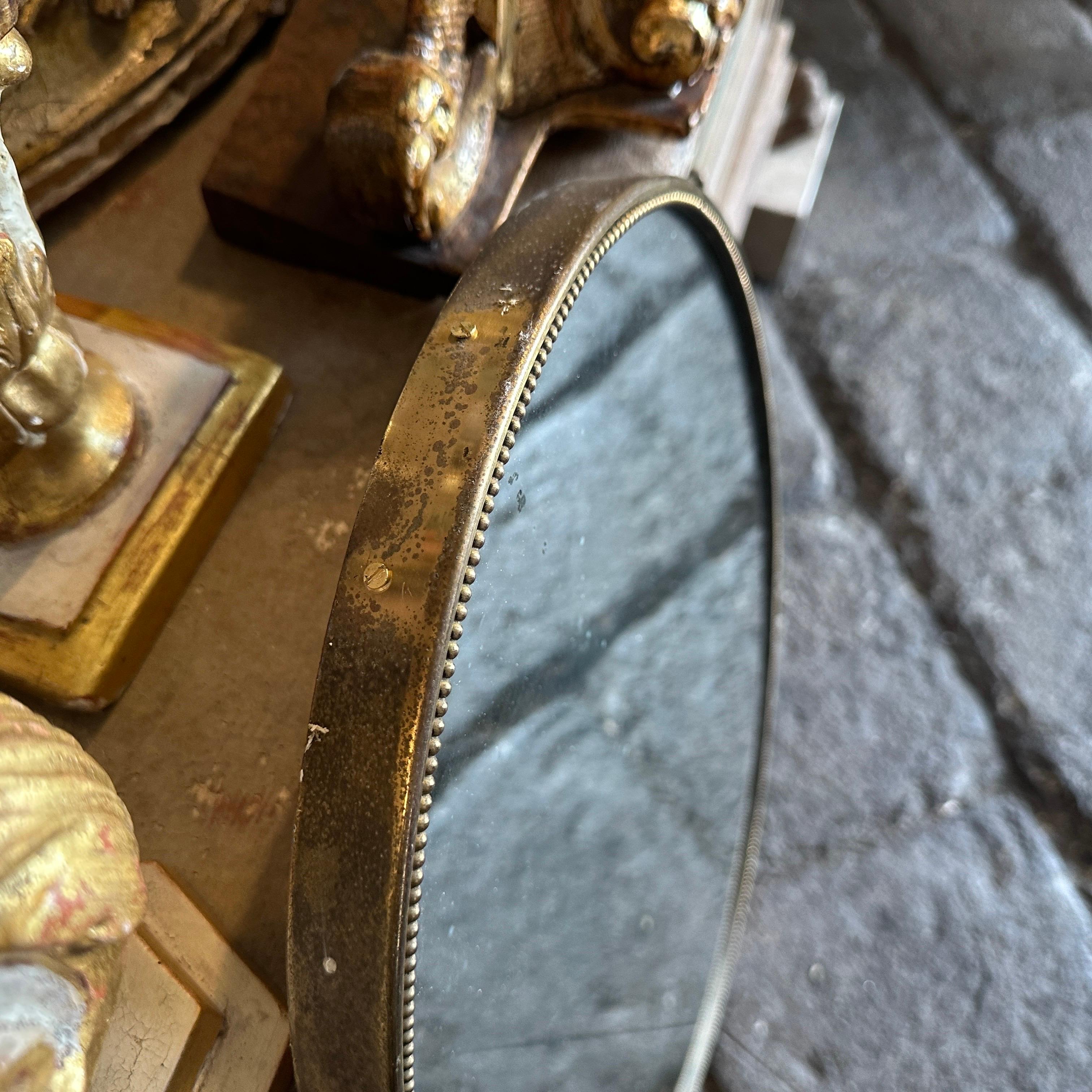 1960er Giò Ponti Stil Mitte des Jahrhunderts Modern Messing Italienisch Oval Wandspiegel im Angebot 3