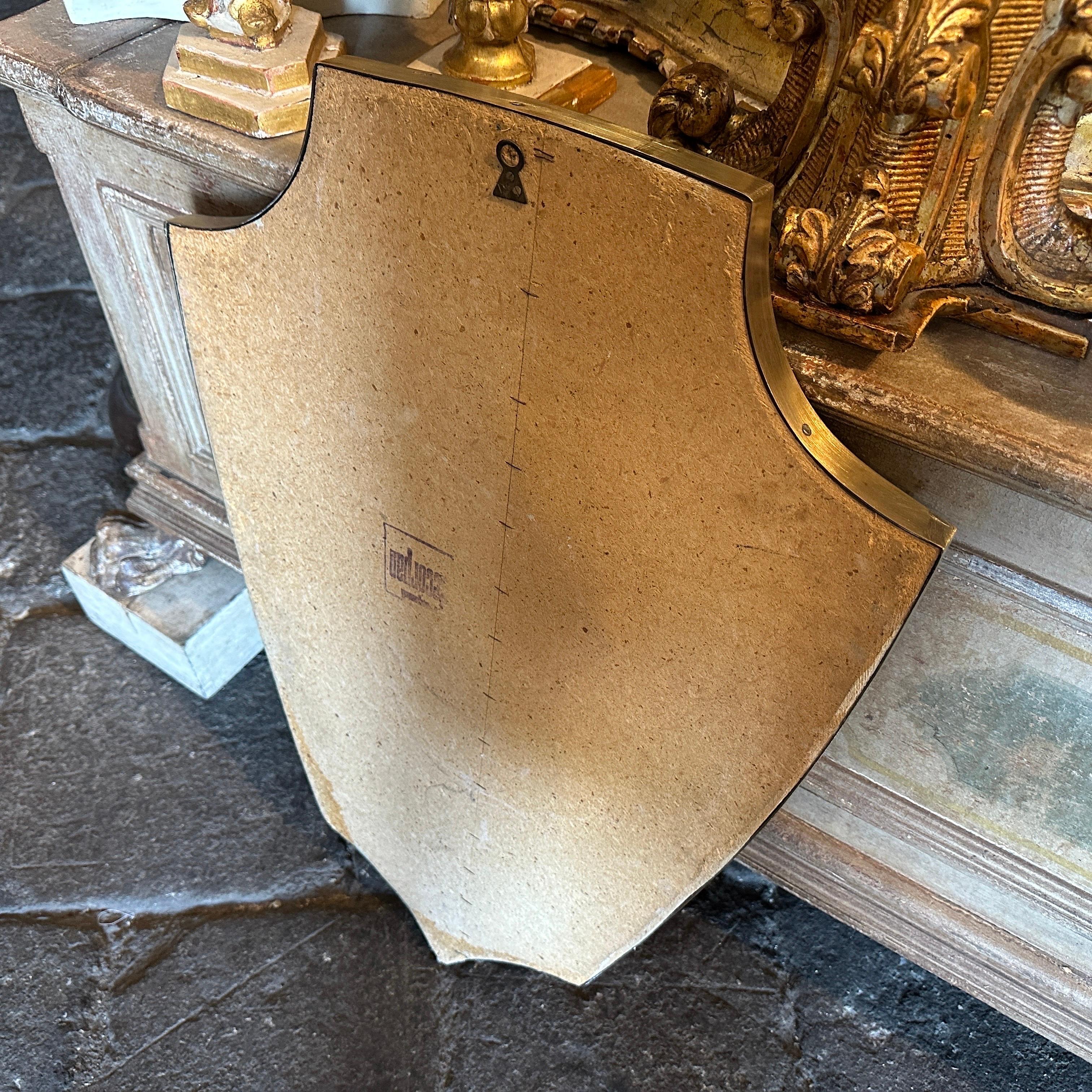 1960s Gio Ponti Style Mid-Century Modern Brass Italian Shield Wall Mirror For Sale 3